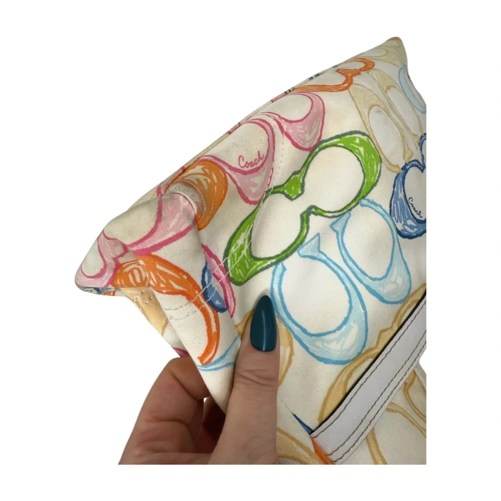 Coach Vintage 2006 Scribble Canvas Tote Multicolor Pink Straps Y2K Era